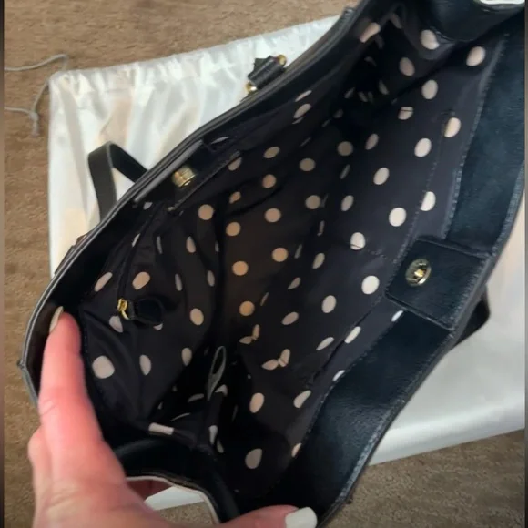 Kate Spade NEW Black Leather Multicolor Dots Tote Bag, Dust Bag Included